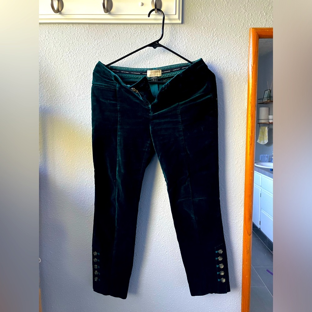Anthropologie slim cut size 2 green velvet trousers